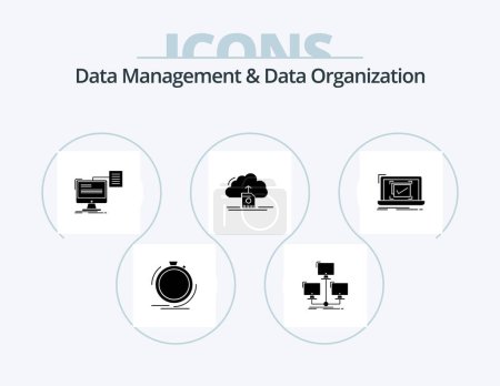 Ilustración de Data Management And Data Organization Glyph Icon Pack 5 Icon Design. save. cloud. network. document. print - Imagen libre de derechos
