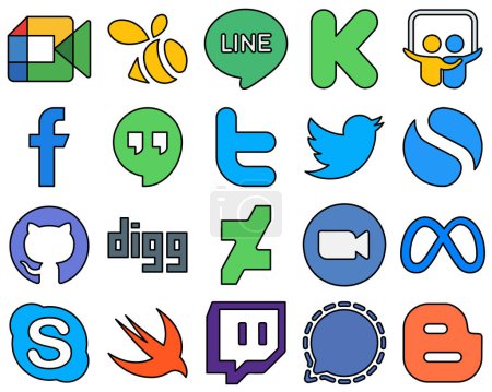Ilustración de 20 Uniquely-Styled Line Filled Social Media Icons such as deviantart. github. facebook. simple and twitter Fully customizable and modern - Imagen libre de derechos