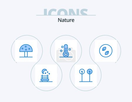 Téléchargez les illustrations : Nature Blue Icon Pack 5 Icon Design. leaves. ecology. mushroom. weather. temperature - en licence libre de droit