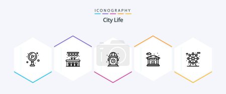 Illustration for City Life 25 Line icon pack including . park. life. life. bank - Royalty Free Image