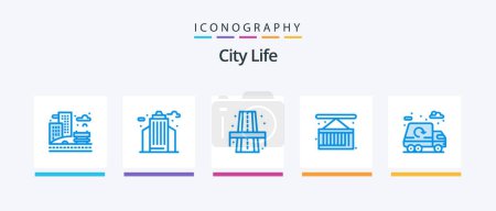 Téléchargez les illustrations : City Life Blue 5 Icon Pack Including life. city life. city. delivery. box. Creative Icons Design - en licence libre de droit