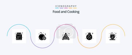 Ilustración de Food Glyph 5 Icon Pack Including . mocha. takoyaki. green tea. raspberry - Imagen libre de derechos
