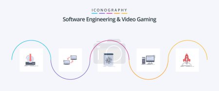 Ilustración de Software Engineering And Video Gaming Flat 5 Icon Pack Including gaming. computer. network. science. developer - Imagen libre de derechos
