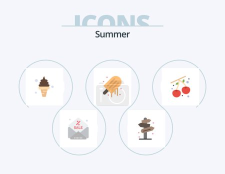 Ilustración de Summer Flat Icon Pack 5 Icon Design. berry. ice cream. beach. ice. summer - Imagen libre de derechos