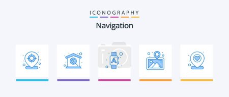 Illustration for Navigation Blue 5 Icon Pack Including location. art. pin. watch. pin. Creative Icons Design - Royalty Free Image