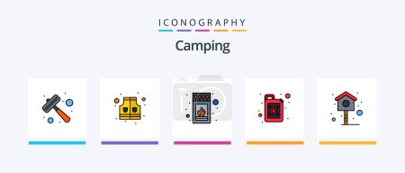 Ilustración de Camping Line Filled 5 Icon Pack Including lamp. cook. safety. camping. bonfire. Creative Icons Design - Imagen libre de derechos