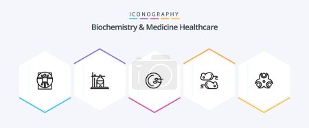 Illustration for Biochemistry And Medicine Healthcare 25 Line icon pack including biological. closing test. process. test. closing - Royalty Free Image