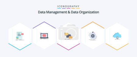 Illustration for Data Management And Data Organization 25 Flat icon pack including performance. action. good. copy. management - Royalty Free Image