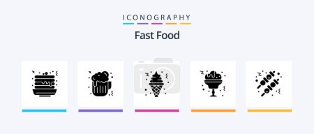 Téléchargez les illustrations : Fast Food Glyph 5 Icon Pack Including . food. ice cream. fast food. glass. Creative Icons Design - en licence libre de droit
