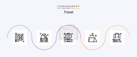 Téléchargez les illustrations : Travel Line 5 Icon Pack Including backpack. tent. adventure. outdoor. sky - en licence libre de droit