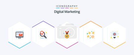 Illustration for Digital Marketing 25 Flat icon pack including business idea. idea. medal. bulb. per - Royalty Free Image