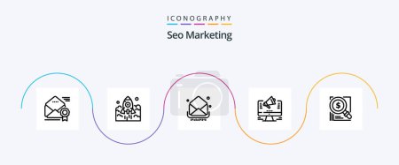 Téléchargez les illustrations : Seo Marketing Line 5 Icon Pack Including website. messages. startup. inbox. letter - en licence libre de droit