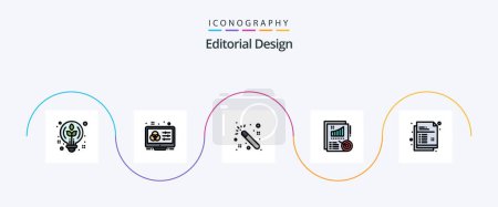 Téléchargez les illustrations : Editorial Design Line Filled Flat 5 Icon Pack Including document. design. designer. report. analytics - en licence libre de droit