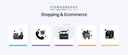 Téléchargez les illustrations : Shopping And Ecommerce Glyph 5 Icon Pack Including cart. shopping. checkout. groceries. sign board. Creative Icons Design - en licence libre de droit