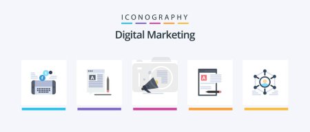 Ilustración de Digital Marketing Flat 5 Icon Pack Including article. document. article. promote. megaphone. Creative Icons Design - Imagen libre de derechos