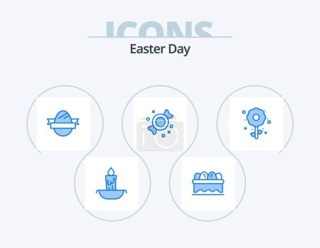 Illustration for Easter Blue Icon Pack 5 Icon Design. holiday. plent. egg. flower. candy - Royalty Free Image