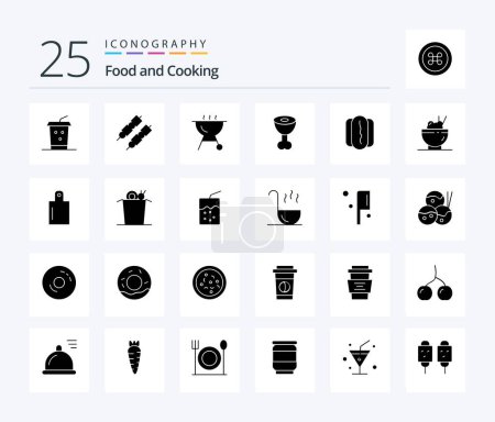 Téléchargez les illustrations : Food 25 Solid Glyph icon pack including food. food. food. chinese. hotdog - en licence libre de droit