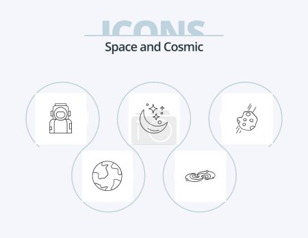 Ilustración de Space Line Icon Pack 5 Icon Design. space. space. molecule. falling. star - Imagen libre de derechos