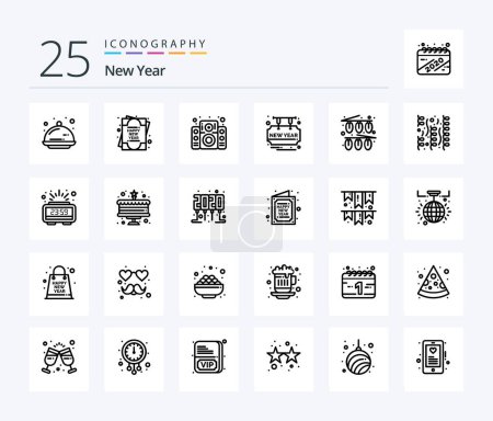 Illustration for New Year 25 Line icon pack including christmas. party time. music. happy. card - Royalty Free Image