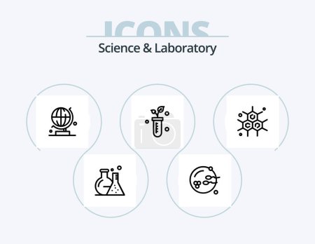 Illustration for Science Line Icon Pack 5 Icon Design. . medicine. flask. medical. molecule - Royalty Free Image