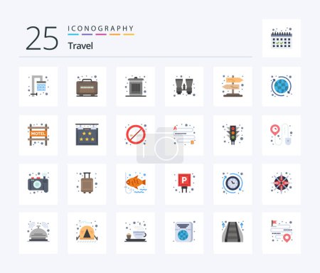 Ilustración de Travel 25 Flat Color icon pack including global. rural. garbage. road. search - Imagen libre de derechos