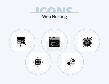 Ilustración de Web Hosting Glyph Icon Pack 5 Icon Design. tools . development . hexagon . server - Imagen libre de derechos