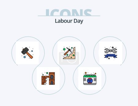 Téléchargez les photos : Labour Day Line Filled Icon Pack 5 Icon Design. spade. labour. professions. wrench. repair - en image libre de droit