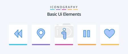 Illustration for Basic Ui Elements Blue 5 Icon Pack Including heart. vedio. i. pause. control. Creative Icons Design - Royalty Free Image