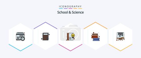 Illustration for School And Science 25 FilledLine icon pack including board. pen. content. literature. books - Royalty Free Image