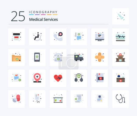 Téléchargez les illustrations : Medical Services 25 Flat Color icon pack including online. healthcare. emergency. health. prescription - en licence libre de droit