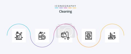 Illustration for Cleaning Line 5 Icon Pack Including broom. washing. spray. technology. vacuum - Royalty Free Image