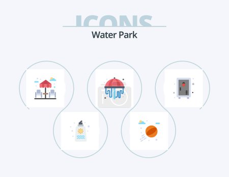 Téléchargez les illustrations : Water Park Flat Icon Pack 5 Icon Design. garden. lock. dinner. locker. park - en licence libre de droit