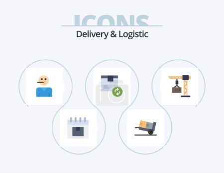 Téléchargez les illustrations : Delivery And Logistic Flat Icon Pack 5 Icon Design. product. box. shipping. supporter. service - en licence libre de droit