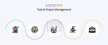 Ilustración de Task And Project Management Line Filled Flat 5 Icon Pack Including open. laptop. airplane. server. rocket - Imagen libre de derechos