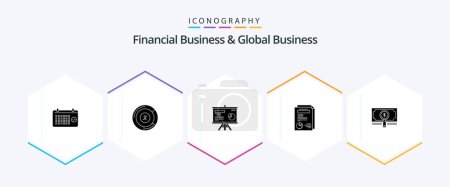 Illustration for Financial Business And Global Business 25 Glyph icon pack including money. report. share. layout. graph - Royalty Free Image