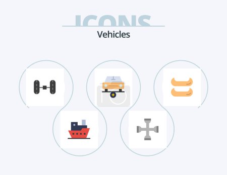 Téléchargez les illustrations : Vehicles Flat Icon Pack 5 Icon Design. canoe. vehicles. wrench. star. car - en licence libre de droit
