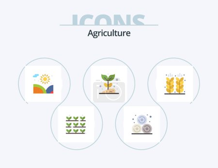 Téléchargez les illustrations : Agriculture Flat Icon Pack 5 Icon Design. farm. plant. garden. nature. farming - en licence libre de droit