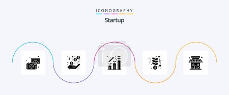 Ilustración de Startup Glyph 5 Icon Pack Including market store. money. business. startup. growth - Imagen libre de derechos