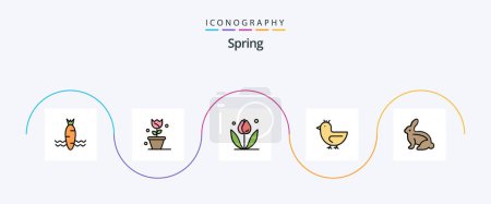 Téléchargez les illustrations : Spring Line Filled Flat 5 Icon Pack Including . rabbit. duck. easter bunny. bunny - en licence libre de droit