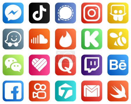 Téléchargez les illustrations : 20 Minimalist Social Media Icons such as sound. waze. signal. slideshare and meta icons. Professional and high definition - en licence libre de droit