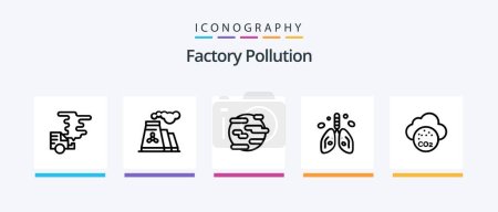 Illustration for Factory Pollution Line 5 Icon Pack Including waste. radioactive. automobile. pollution. pollution. Creative Icons Design - Royalty Free Image