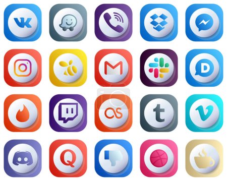 Ilustración de 20 Cute 3D Gradient Social Media Icons for Popular Brands such as disqus. mail. fb. email and swarm icons. High-Quality and Elegant - Imagen libre de derechos