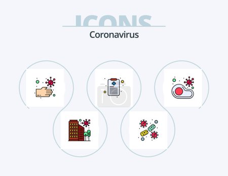 Téléchargez les illustrations : Coronavirus Line Filled Icon Pack 5 Icon Design. health. hospital. home. clinic. health care - en licence libre de droit