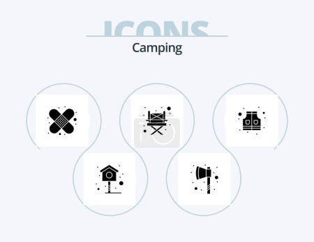 Téléchargez les illustrations : Camping Glyph Icon Pack 5 Icon Design. . . first aid. safety. jacket - en licence libre de droit