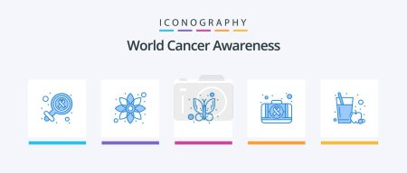 Illustration for World Cancer Awareness Blue 5 Icon Pack Including glass. apple juice. butterfly. medical. kit. Creative Icons Design - Royalty Free Image
