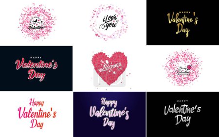 Téléchargez les illustrations : Happy Valentine's Day typography design with a heart-shaped balloon and a gradient color scheme - en licence libre de droit
