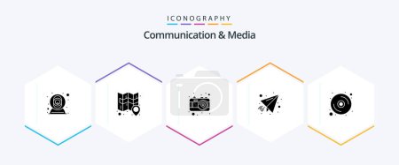 Ilustración de Communication And Media 25 Glyph icon pack including cd. paper plane. camera. paper. picture - Imagen libre de derechos