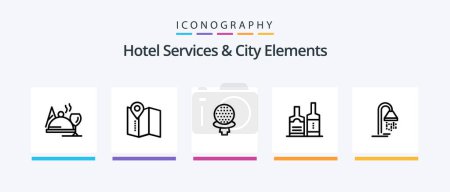 Téléchargez les illustrations : Hotel Services And City Elements Line 5 Icon Pack Including brilliant. board. room. sign. hotel. Creative Icons Design - en licence libre de droit