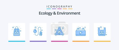 Illustration for Ecology And Environment Blue 5 Icon Pack Including paper bag. power. eco. energy. car. Creative Icons Design - Royalty Free Image