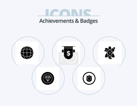 Téléchargez les illustrations : Achievements and Badges Glyph Icon Pack 5 Icon Design. achievement. dollar. achievement. currency. badges - en licence libre de droit